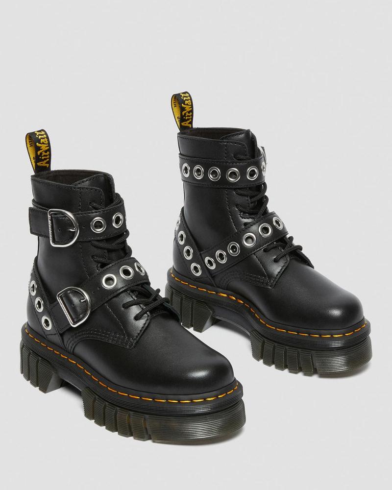 Women's Dr Martens Audrick Hardware Leather Platform Boots Black | AU 233FDN